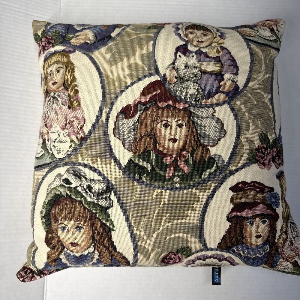 VTG Dakotah Victorian Tapestry Doll Bolster Bed Throw Pillow Cottage Core 16x16”